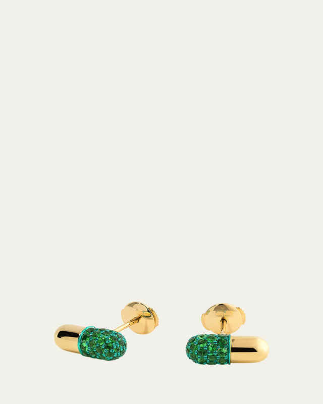 18k Yellow Gold Tsavorite Pill Stud Earrings